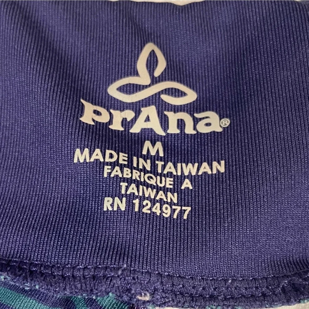 prAna Womens Sapphire Striped Athletic Leggings Medium Blue Teal Yoga Activewear